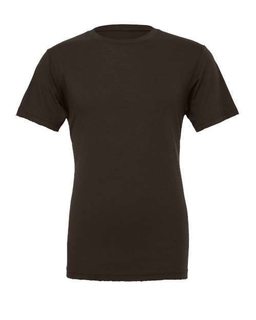 The BELLA + CANVAS 3001 is a plain, black unisex short-sleeve t-shirt shown on a white background, made from Airlume combed and ring-spun cotton for premium comfort.
