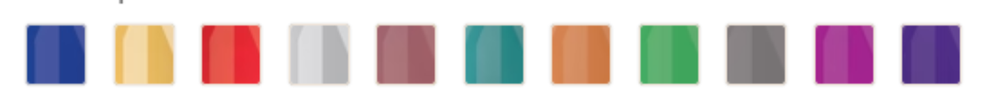 A row of twelve solid-color rectangles—ideal as inspiration for DB Custom Creations Puff Transfers on T-shirts. Colors featured: dark blue, yellow, red, light gray, maroon, teal, orange, green, magenta, and purple.