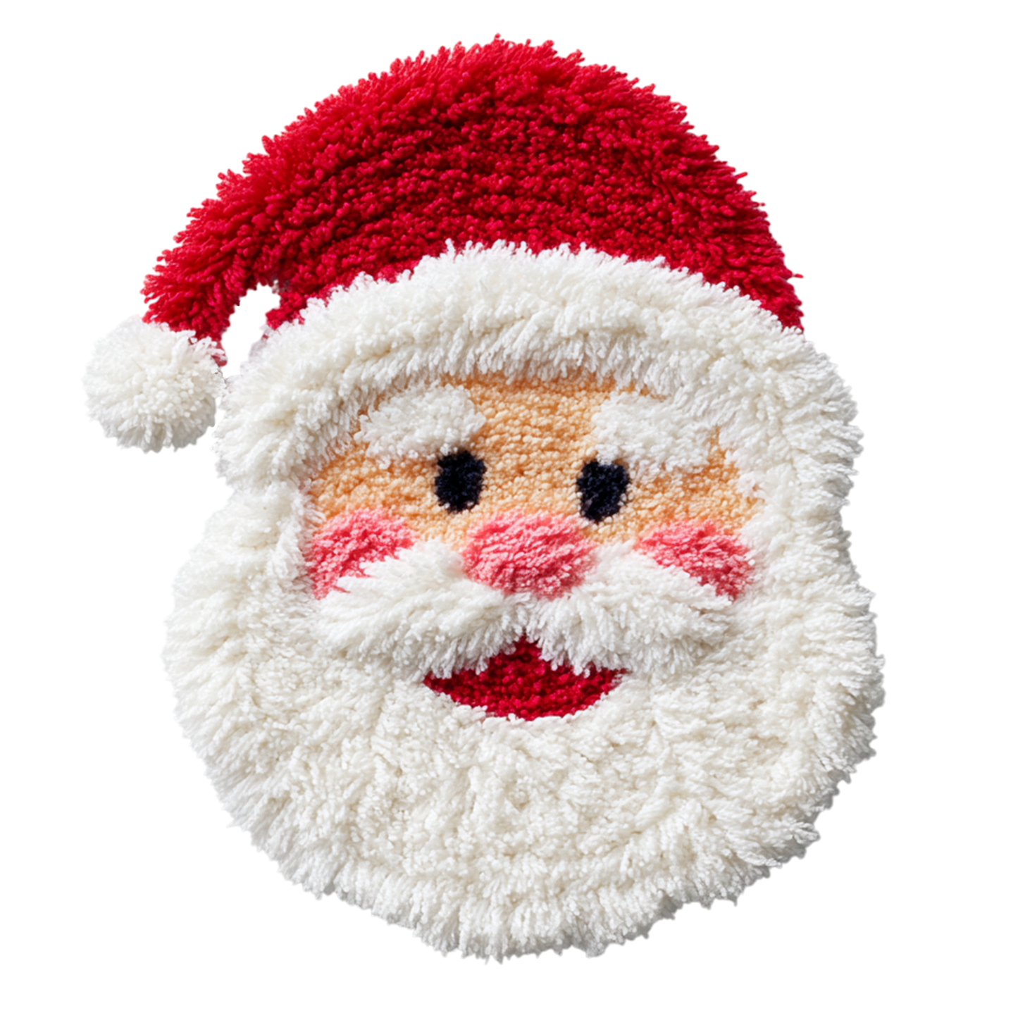 The Furry Santa by DB Custom Creations features a fluffy, round Santa face with a red hat, white beard, rosy cheeks, and smile, crafted from textured fuzzy material on a plain white background.
