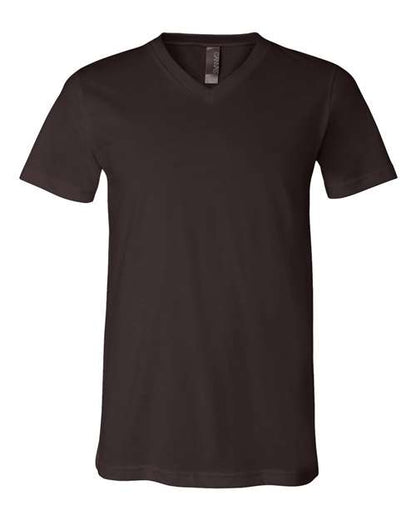 The BELLA + CANVAS 3005 is a unisex black V-neck short-sleeve t-shirt, made from soft Airlume combed cotton, displayed against a white background.