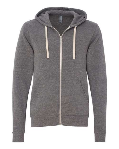 The BELLA + CANVAS 3909 is a unisex gray polyester fleece hoodie with a hood, white drawstrings, and two front pockets, shown against a white background.