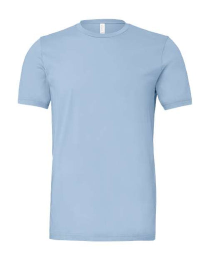 The BELLA + CANVAS 3001 is a light blue unisex t-shirt crafted from premium Airlume combed and ring-spun cotton, pictured front-facing on a white background without visible logos or patterns.