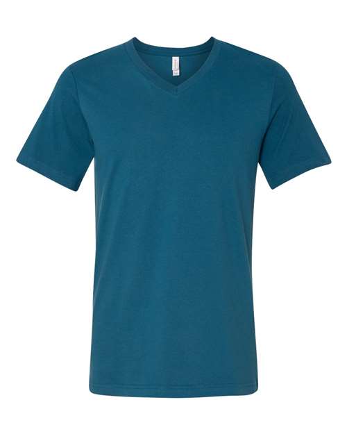 The BELLA + CANVAS 3005 unisex V-neck t-shirt in teal, made from soft Airlume combed cotton, is shown against a white background.