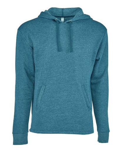 The Next Level 9300 is a plain teal hoodie crafted from soft cotton polyester fleece with long sleeves, front pocket, and drawstrings. Displayed on a white background and made with socially conscious manufacturing.