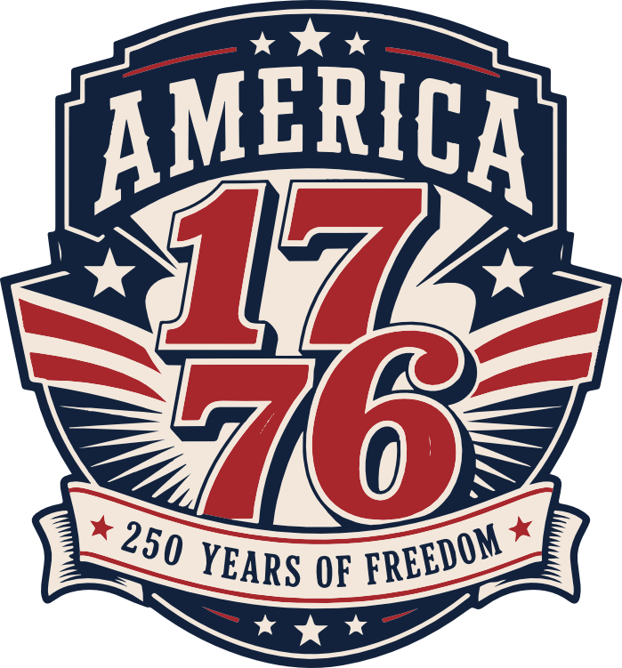 The America 1776 Acrylic Patch by DB Custom Creations features bold red and blue lettering, stars, stripes, and a "250 Years of Freedom" banner—ideal for display or use as a strong adhesive patch.