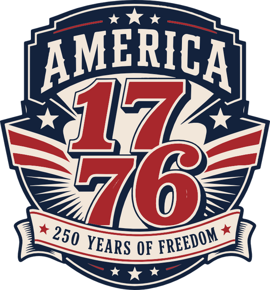 The America 1776 Acrylic Patch by DB Custom Creations features bold red and blue lettering, stars, stripes, and a "250 Years of Freedom" banner—ideal for display or use as a strong adhesive patch.