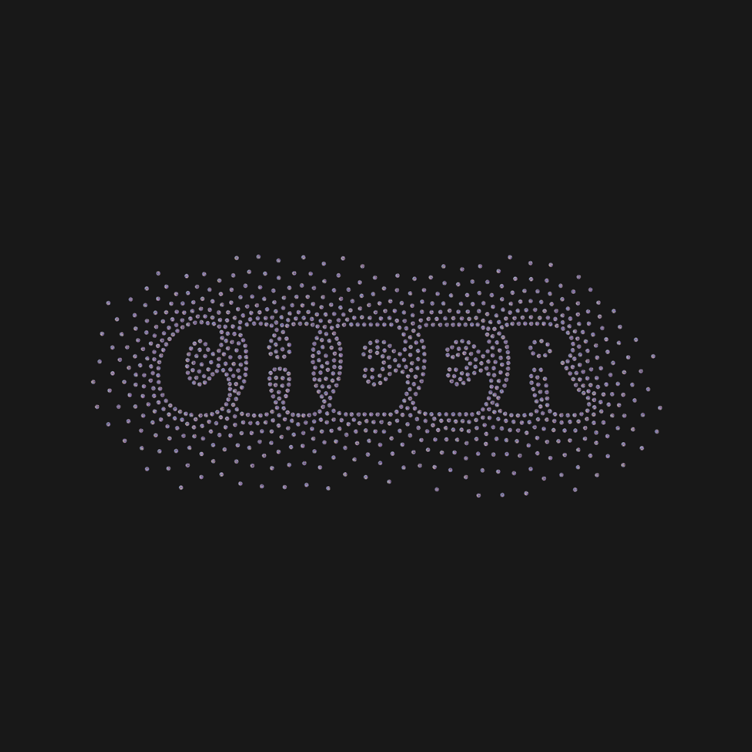 The DB Custom Creations Spangle Transfer - Simple Cheer (8 x 2) features the word CHEER in bold uppercase letters, surrounded by an even cloud of small dot spangles on a black background.