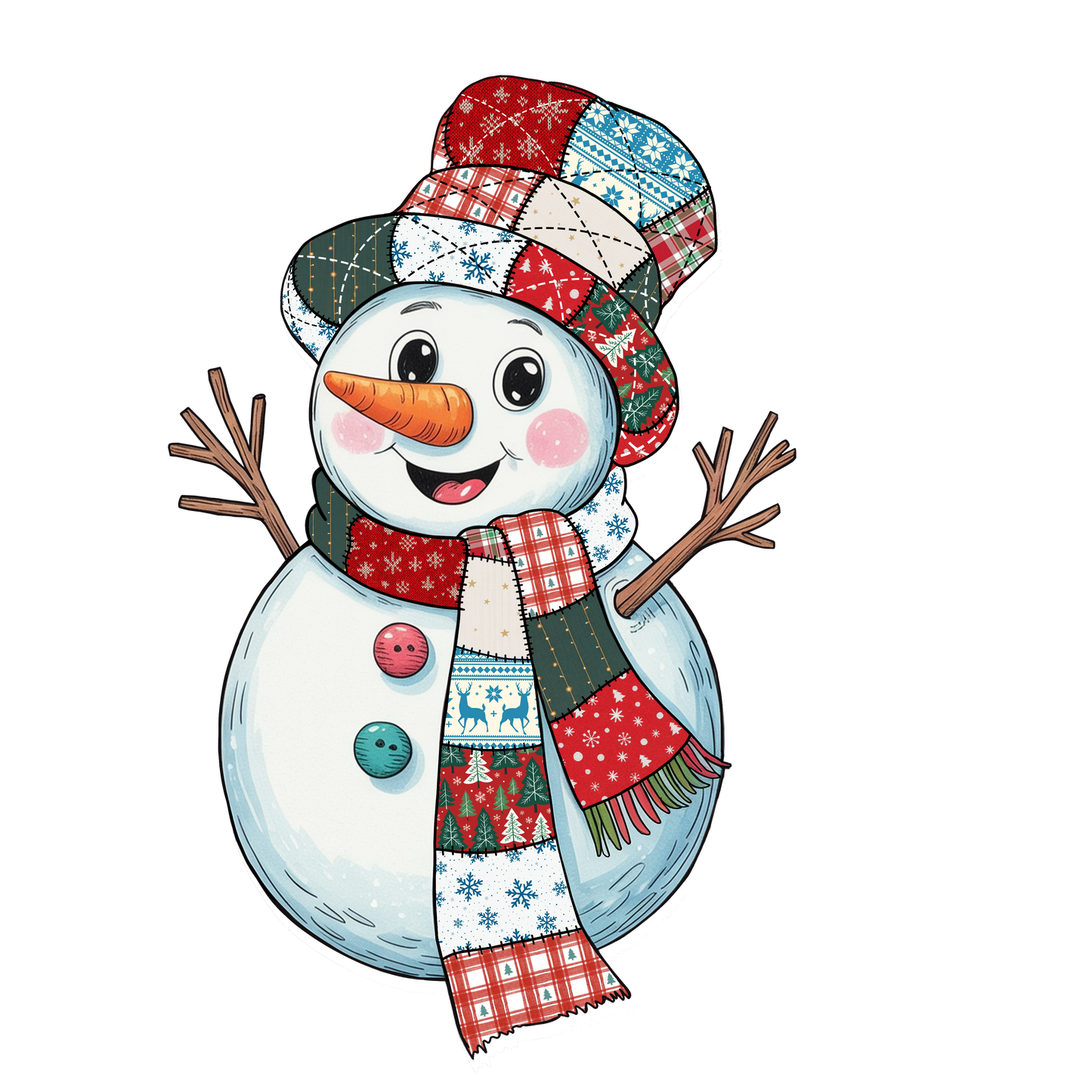 Snowman with Patchwork hat and scarf